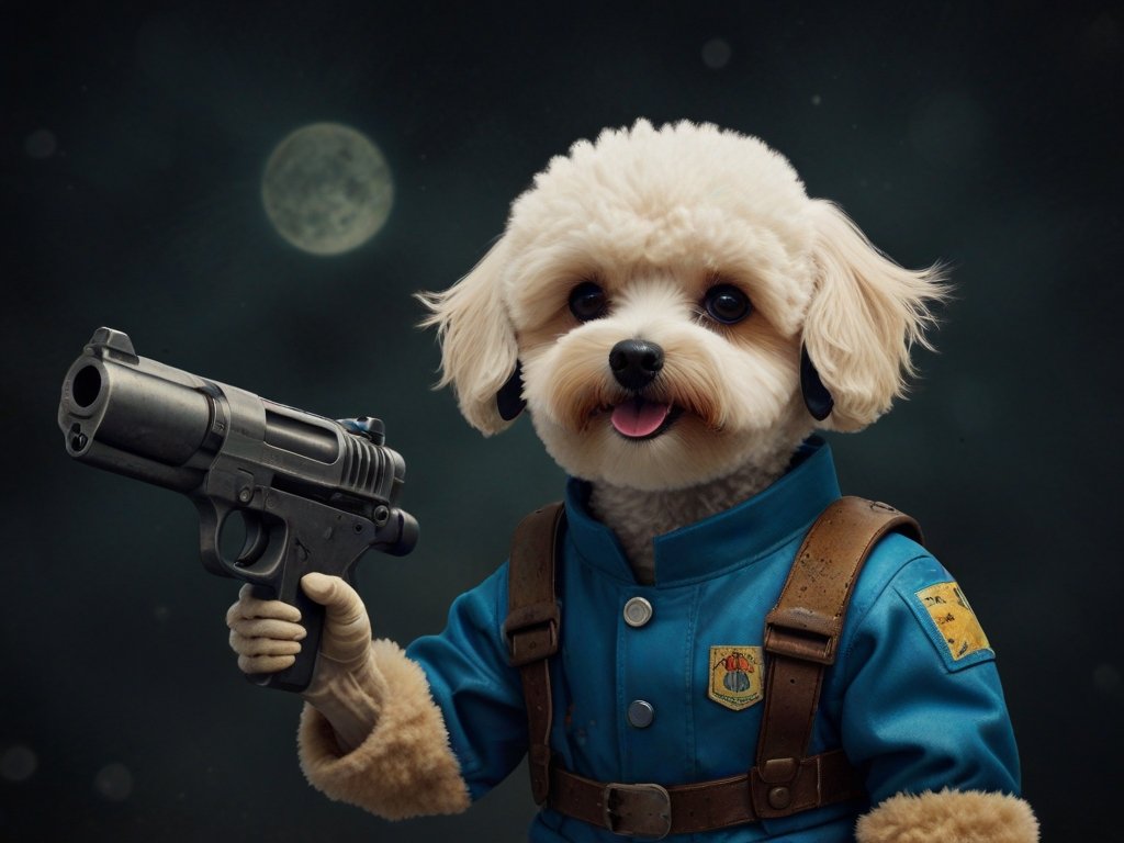3D Cute puppy With Gun in Hand