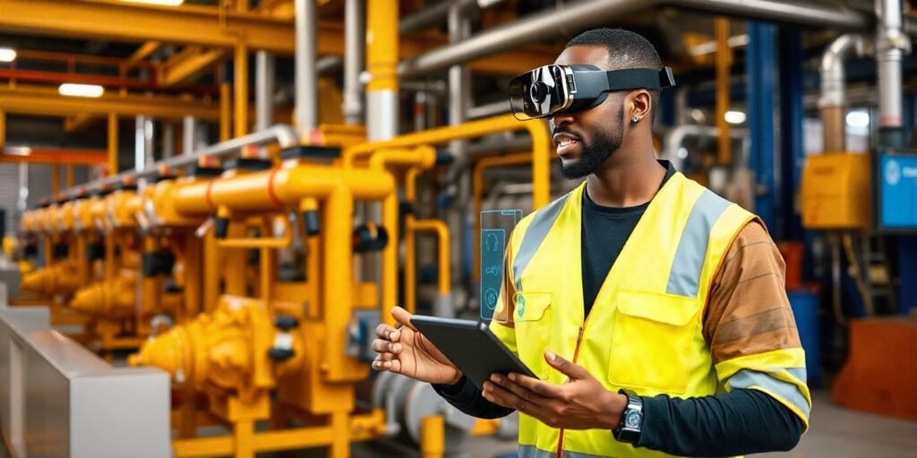 VR safety training module simulating a confined space scenario, allowing users to practice emergency response procedures